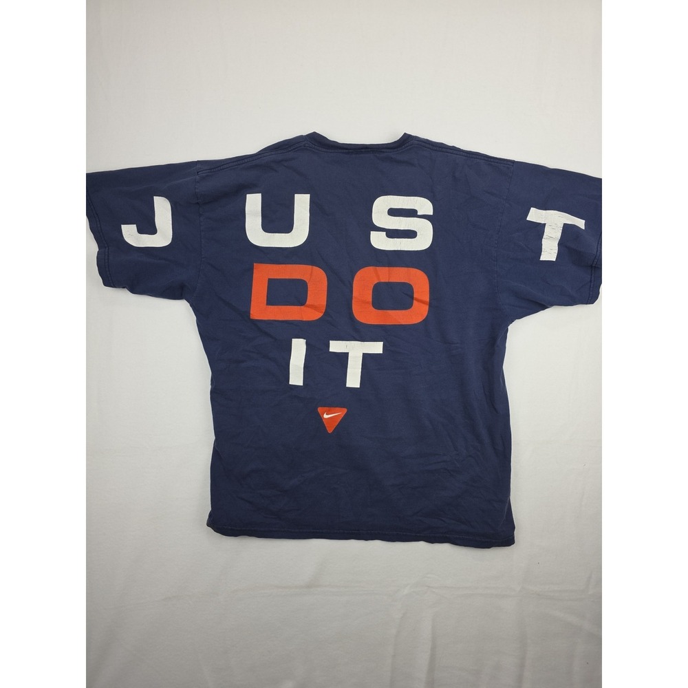 Nike Mens Large Blue Just Do It Graphic T-Shirt Vintage Faded Swoosh Logo
